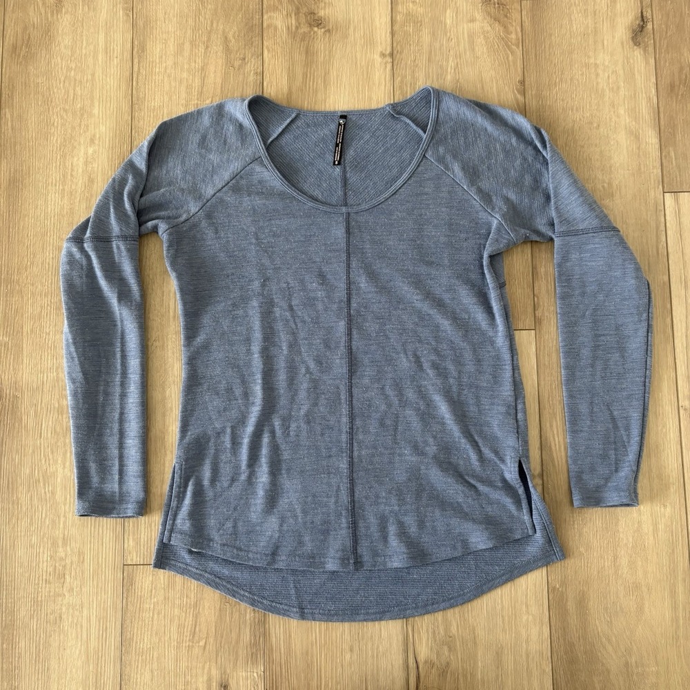 Kuhl Top Women S Blue Wool Blend Arden Long Sleeve T Shirt High Low Base Layer